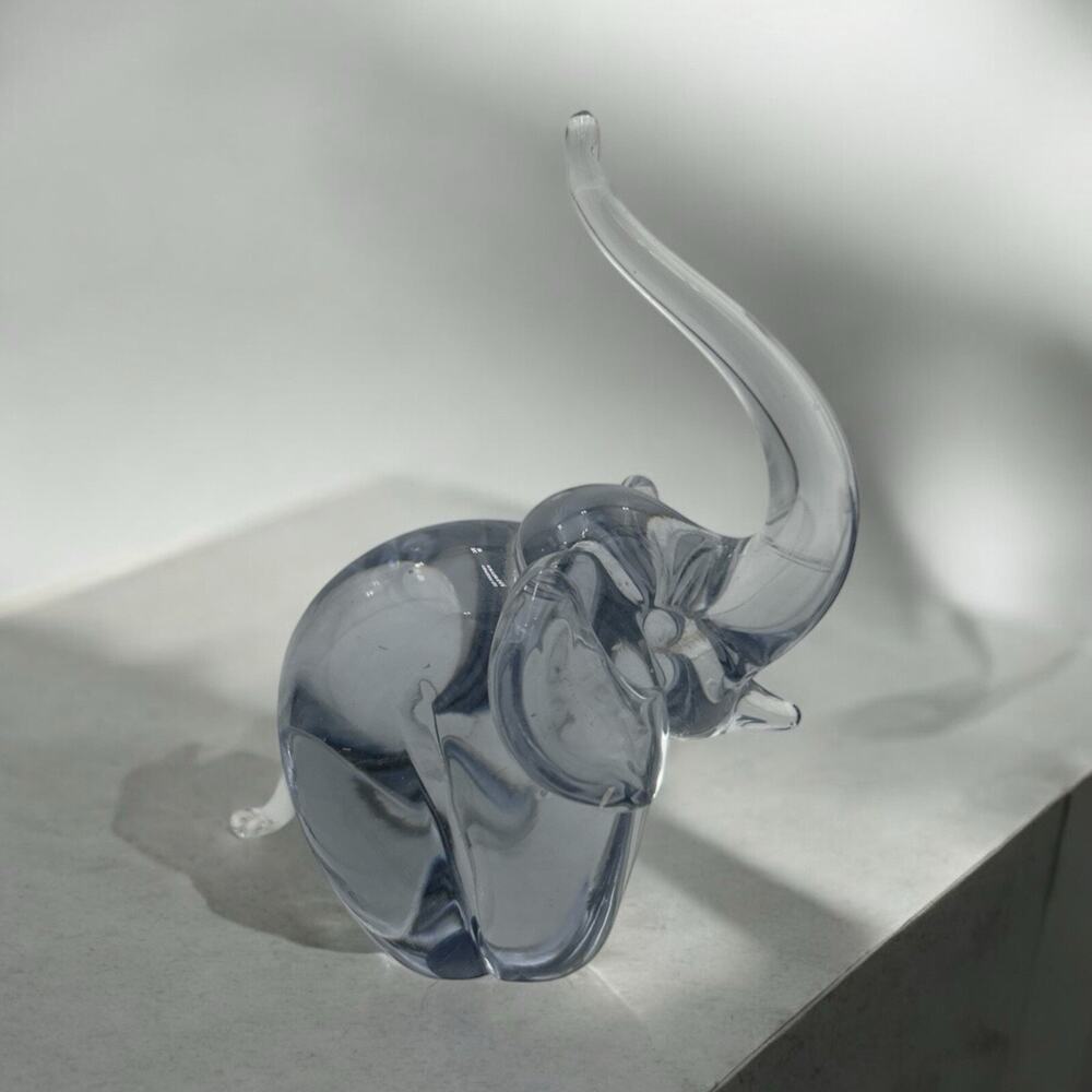 Vtg Hand Made Crystal Elephant Art Clear Glass Figurine Paperweight 5" Trunk Up